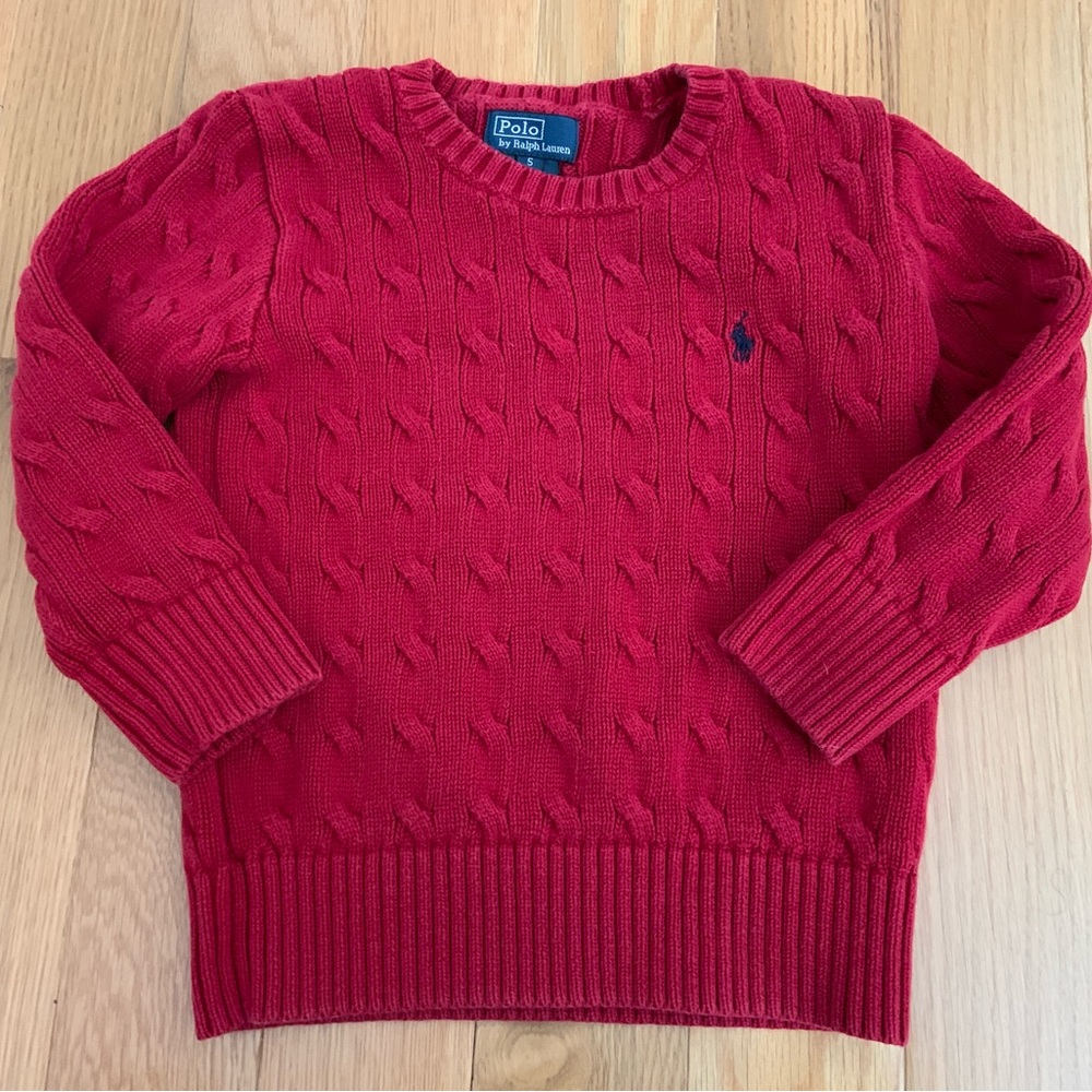 Polo by Ralph Lauren Red Cableknit Kid’s Crew Neck Sweater